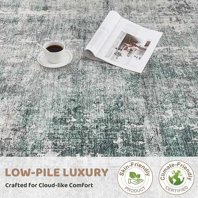 UERMEI 10x12 Area Rug Living Room Rugs - Washable Neutral Modern Abstract Soft Thin Large Rug Indoor Floor No Slip Rug Carpet for Bedroom Under Dining Table Home Office Decor - Green/Grey