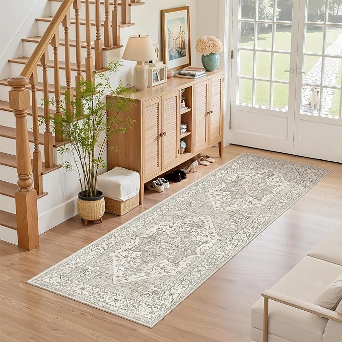 Madane Hallway Runner Rug - 2x5 Rug Runner Washable Runner Rugs Non-Slip Low-Pile Kitchen Runner Rug Laundry Room Rug Throw Carpet for Entrance Bedroom Living Room (2'x5', Beige/Brown)