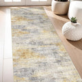 3x7 Washable Kitchen Runner Rug: Modern Abstract Runners for Hallway Soft Non Slip Rugs with Rubber Backing Low Pile Thin Floor Carpet for Entryway Bedroom Bathroom Bedside Indoor(Grey/Yellow,3x7)
