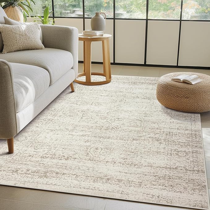 Washable Rugs 4x6 Area Rugs for Living Room,Bedroom,Kids Room,Nursery- Ultra Soft Faux Wool Small Carpets,Non Slip&Non-Shedding Low Pile Vintage Print Rugs for Enterway,Home Office Decor