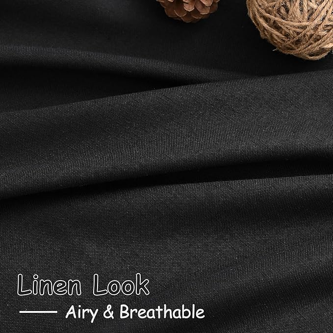 Black Linen Blend Drapes 84 Inch Length 2 Panels Set Back Tab Rod Pocket Light Filtering Privacy Semi Sheer Textured Vertical Curtains Boho Farmhouse Decor Curtains for Living Room Bedroom 40x84