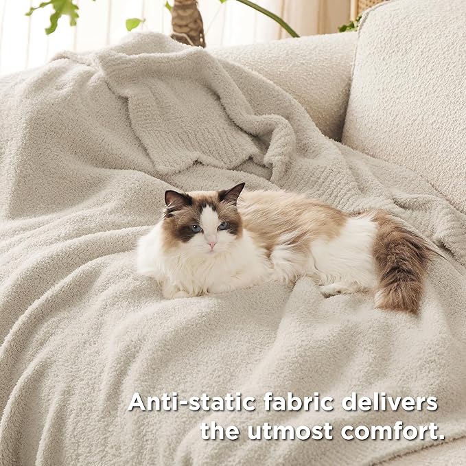 Bedsure Beige Knit Twin Blanket for Couch - Super Soft Cozy Fluffy Throw Blanket, Lightweight Warm Knitted All Season Blankets for Bed Sofa, Mothers Day, Birthday Gifts for Women Men, 60x80 Inches