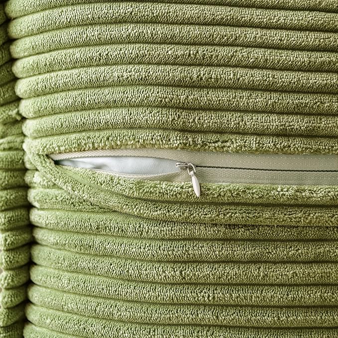 MIULEE Spring Decorative Throw Pillow Covers for Couch Bed Livingroom 18x18 Inch Set of 2 Green Boho Accent Throw Pllows Broadside Striped Patchwork Soft Corduroy Summer Pillowcases