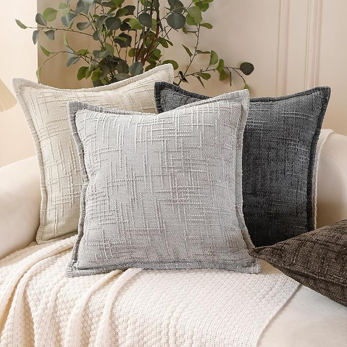 HPUK Fall Chenille Soft Throw Pillow Covers 18x18 Set of 2, Accent Cushion Covers for Living Room, Bedroom, Decorative Solid Color Pillow Covers for Couch, Sofa, Chair, Chocolate