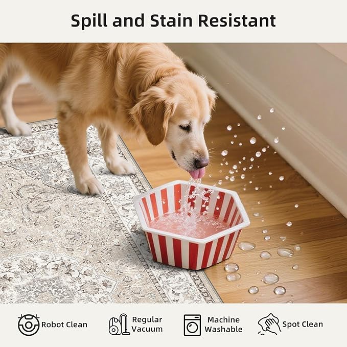4 Pieces Kitchen Rug Set: Washable Water Resisitant Carpet for Sink Stove Area Soft Floor Mats with Non-Slip Backing for Bathroom Low-Pile Runners for Family with Elderly Dogs(2x3+2x4+2x5+2x6,Beige)