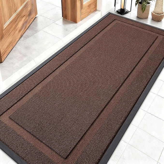 OLANLY Front Door Mat Indoor Outdoor Entrance, Waterproof All-Season, All-Weather Doormat, Sturdy Natural Rubber, Low Profile, Easy Clean Patio Porch Entryway Mat, 59x23, Chocolate Brown