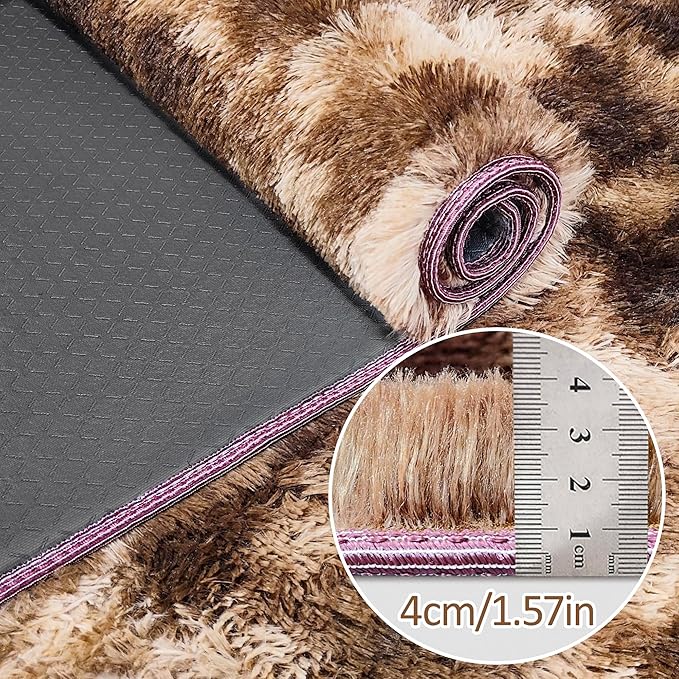 Super Soft Fluffy Living Room Area Rug 3x10 ft Tie-Dyed Brown Shaggy Furry Carpet Washable Non-Slip Floor Rugs Bedroom Bedside Nursery Rug Fuzzy Girls Boy Dorm Home Decor Aesthetic