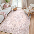 RELEANY Area Rugs 5'x8' Washable Non-Slip, Floral Vintage Distress Print Pattern Medallion Carpet for Living Room Bedroom Dining Room, Pink Greypink Cute