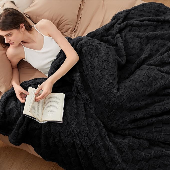 Bedsure GentleSoft Blankets Queen Size for Bed - Super Soft Cozy Blanket for Kids Girls, Large Fuzzy Fleece Throw for Bedroom Decor, Black, 90x90 Inches
