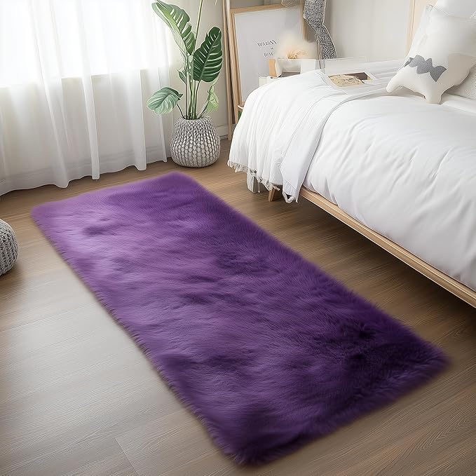Goolela Fluffy Rug Runners 2x6 Purple Faux Sheepskin Fur Rug Washable Fuzzy Shag Rug for Living Room Bedroom Chair Couch Cover Rectangle