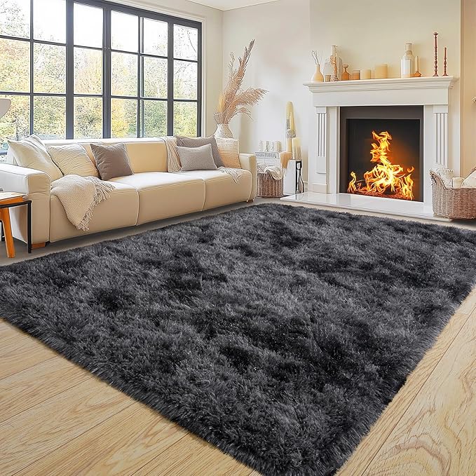 Pionblank Super Fluffy Area Rug for Living Room 5x7 Feet, Modern Indoor Shaggy Carpet, Soft Plush Non Slip Rugs for Bedroom Kids Room Cloakroom Home Decor, Dark Grey