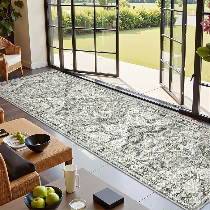 Kitchen Runner Rug Non Slip Washable 2.5x10, Soft Ultra-Thin Entryway Rug Runners for Hallways, Carpet Runner for Living Room,Kitchen, Laundry, Bathroom(Grey/Beige,2.5'x10')