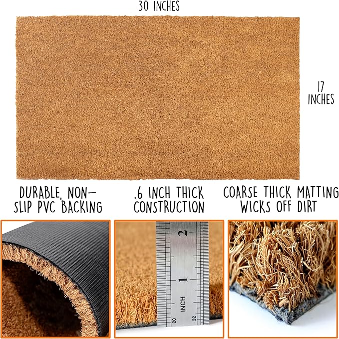 MAINEVENT Plain Coir Doormat Bulk 30x17 Inch, 2 Pack Door Mat Coir Outdoor w/Non-Slip PVC Backing, Blank Welcome Mat