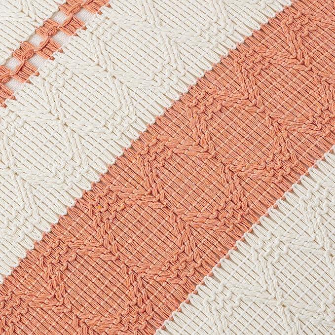 Fancy Homi Set of 1 Boho Coral Lumbar Decorative Throw Pillow Cover 12x20 Inch for Couch Bed Sofa Chair, Modern Organic Farmhouse Home Decor, Soft Cotton Cute Accent Rectangle Cushion Case