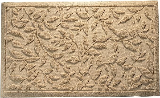 Beige Leaves Outdoor Indoor Entrance Doormats, Absorbent Durable Heavy Duty Welcome Front Door Mat,Thick Natural Rubber Back,Easy Clean Entryway Mat 17x30 Inch, Low Profile