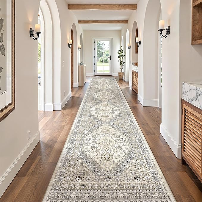 zesthome Washable Runner Rug 2.5x14 - Stain Resistant Entryway Rug,Ultra-Thin Kitchen Rugs, Anti Slip Backing Runner Rugs for Entrance Laundry Room Indoor Hallway (Beige,2.5'x14')