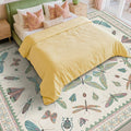 7x9 Green Butterfly Rugs for Kids Bedroom - Washable Insect Area Rug for Living Room, Dining Room Under Table, Boho Girls Room Décor, Low Pile Stain Resistant Carpet