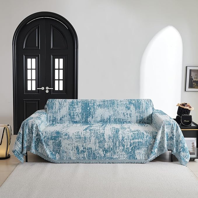 MYSKY HOME Couch Cover for Sectional Sofa Set Sage Geometric Furniture Sofa Cover Washable for Dog Cat Pets Couch Cover 3 Seat Sofa Chenille Couch Protector Multi-Use Couch Covers Blanket,71" X134"