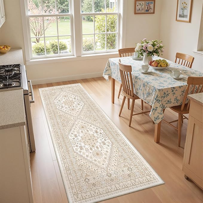 zesthome Runner Rug 2x5 - Stain Resistant Machine Washable Rug, Non Slip Vintage Hallway Runner Rugs, Low Pile Lightweight Runners for Kitchen, Entryway and Corridor