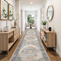 Washable 3x12 Hallway Runner Rug: Non Slip Soft Rugs for Kitchen Entryway Hall Living Room Low-Pile Water Resistant Carpet for Bathroom Thin Floor Mat for Bedroom Dining Room (Blue, 3x12)