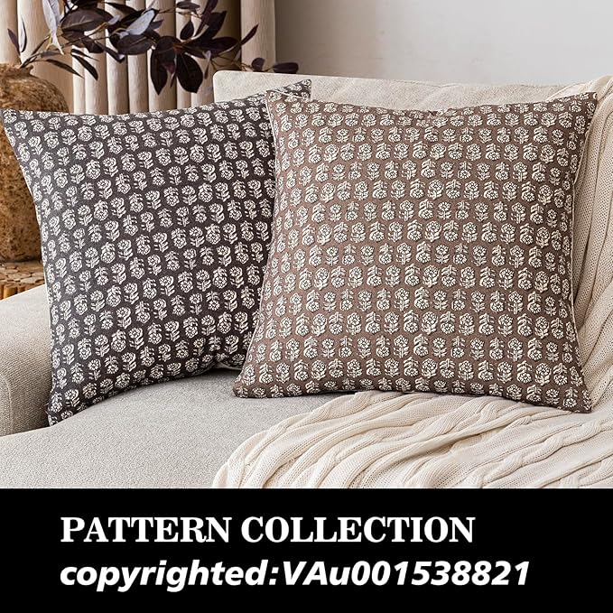 Foindtower Set of 2 Decorative Neutral Floral Print Throw Pillow Covers Vintage Accent Farmhouse Cushion Covers Boho Home Decor for Sofa Chair Couch Bedroom Living Room,18×18 Inch,Brown