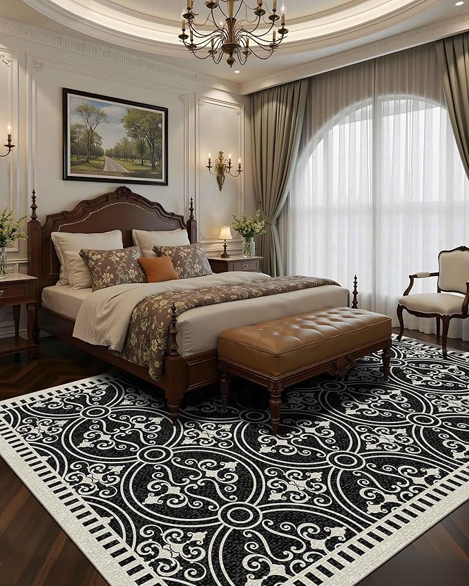 Latte&Fog 8x10 Area Rugs for Living Room, Large Vintage Washable Rug, Boho Non Slip Low Pile Carpet for Indoor Bedroom, Dining Room, Office, Dorm, Classroom, Farmhouse and Kids Room