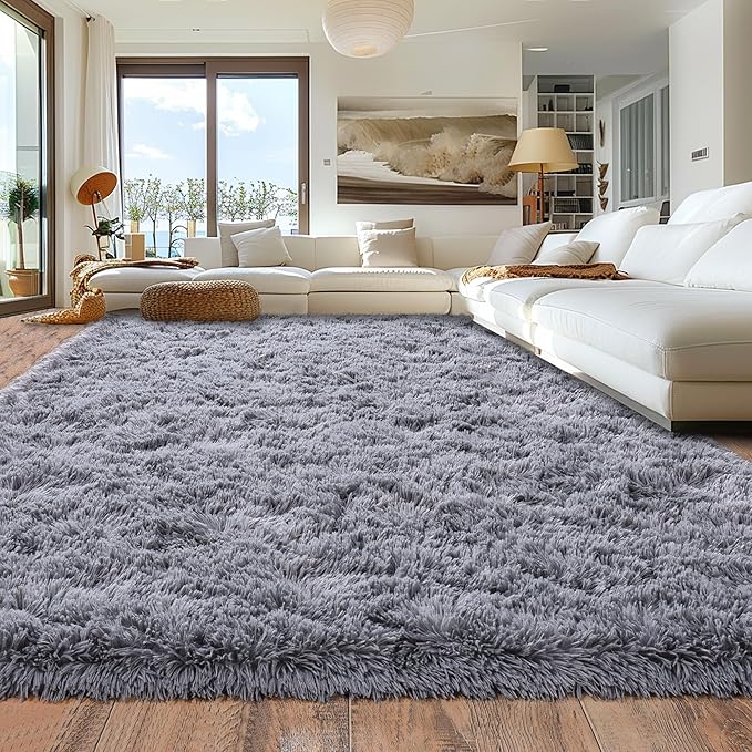 Rugs for Living Room 6x9, Soft Shaggy Modern Shag Area Rug for Bedroom, Upgrade Non-Slip Plush Fluffy Carpet for Kids Boys Girls Room Home Decor Aesthetic, Grey