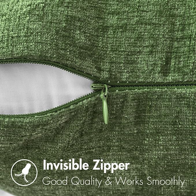 MIULEE Pack of 2 Couch Throw Pillow Covers 16x16Inch Soft Moss Green Spring Chenille Pillow Covers for Sofa Living Room Solid Dyed Pillow Cases