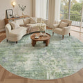 9x9 Green/Ivory Round Rug 9ft Living Room Circle Rug Vintage Round Area Rug Non Slip Indoor Carpet for Apartment