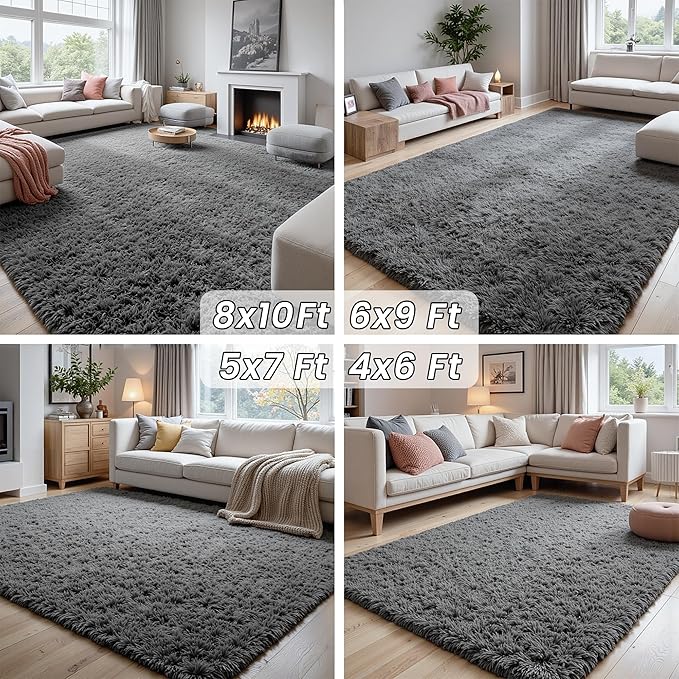 5x7 Area Rugs for Living Room: Ultra Soft Fluffy Shag Gray Rug for Bedroom, Non-Slip Large Fuzzy Plush Rug Indoor Floor Carpet for Nursery Kids Boys Girls Room, Dorms, Modern Home Decor