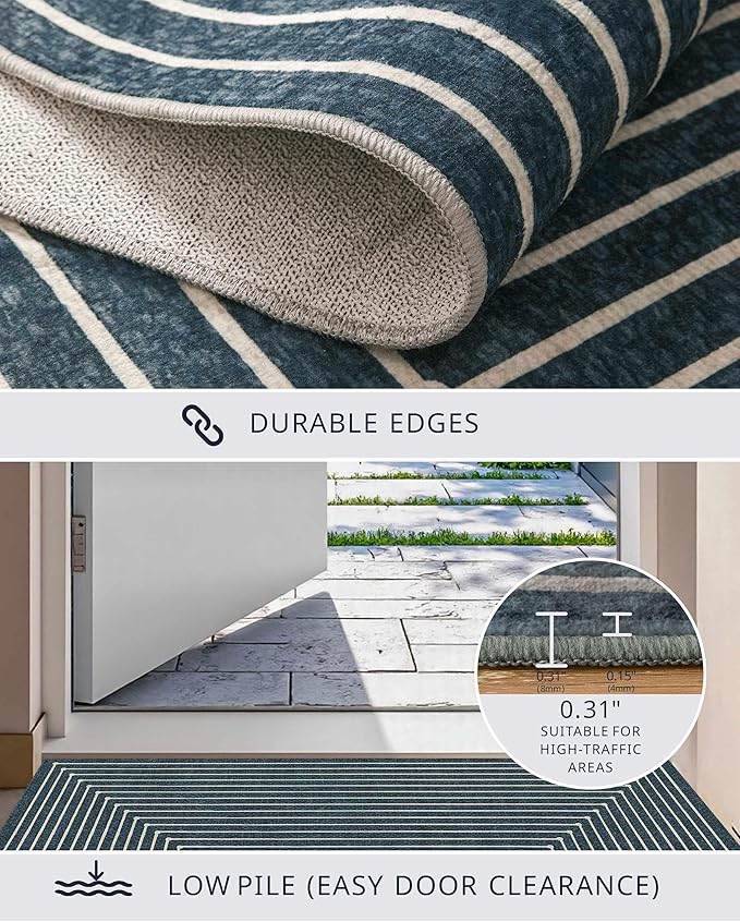 Latte&Fog 5x7 Area Rugs for Living Room Bedroom, Blue Modern Abstract Washable Rug, Boho Non Slip Low Pile Carpet for Indoor Dining Room, Dorm, Classroom, College Dorm, Farmhouse and Kids Room - Blue
