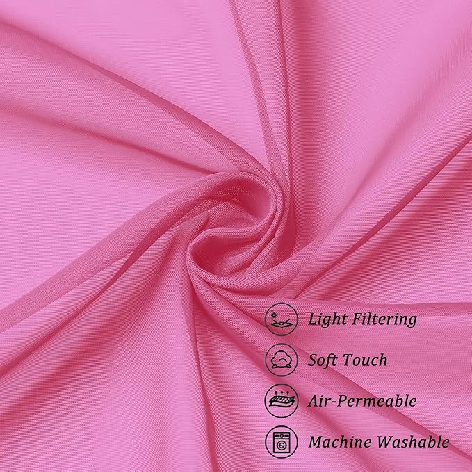 Chyhomenyc Sheer Curtains 108 Inch Length 2 Panels Set, Extra Long Light Filtering Solid Voile Window Drapes for Living Room Bedroom, 42Wx108L, 9FT Length, Set of 2, Hot Pink