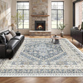 Washable Rugs 8x10 Area Rugs for Living Room, Non-Slip Backing Large Rug for Nursery Room, Vintage Floral Bedroom Rugs, Thin Indoor Home Decor Soft Farmhouse Rug (Blue/Beige,8'x10')