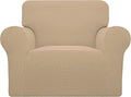 Easy-Going Stretch Chair Sofa Slipcover 1-Piece Couch Sofa Cover Furniture Protector Soft with Elastic Bottom for Kids, Pet. Spandex Jacquard Fabric Small Checks (Chair, Sand)