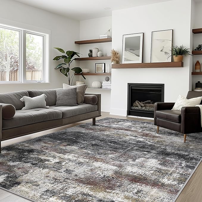BEIMO Area Rugs 6x9 for Living Room Bedroom, Modern Abstract Machine Washable Soft Dark Gray Rug, Floor Carpet with Non Slip Backing for Dining Room