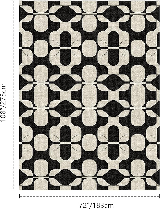 Latte&Fog 6x9 Area Rugs for Living Room Bedroom, Black Vintage Washable Rug, Boho Non Slip Low Pile Carpet for Indoor Dining Room, Dorm, Classroom,College Dorm,Farmhouse and Home Office - Black Beige