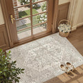 Madane Washable Entry Rug 3x4, Area Rugs for Entryway Kitchen Bathroom Door Mat Indoor Entrance, Vintage Floral Print Office Runner with Non Slip Rubber Backing, Beige/Brown