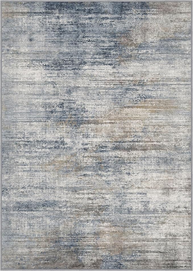 BEIMO Area Rugs 6x9 for Living Room Bedroom, Modern Abstract Machine Washable Rug, Large Soft Low Pile Floor Carpet with Non Slip Backing for Dining Room, Denim Blue/Taupe