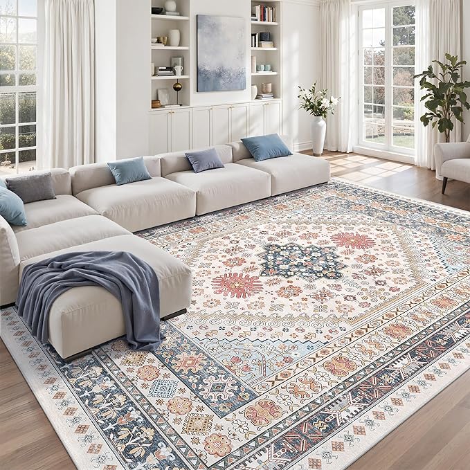 zesthome 10x12 Area Rugs for Living Room,Non-Slip Backing Washable Rugs,Vintage Large Area Rug，Stain Resistant Home Decor Rug (Multi,10'x12')