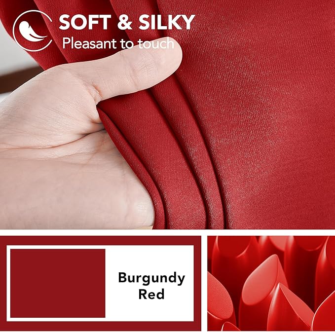 Deconovo Red Curtains for Christmas, Red Blackout Curtains Back Tab and Rod Pocket Thermal Insulated Room Darkening Curtains for Living Room 52Wx84L Inch True Red
