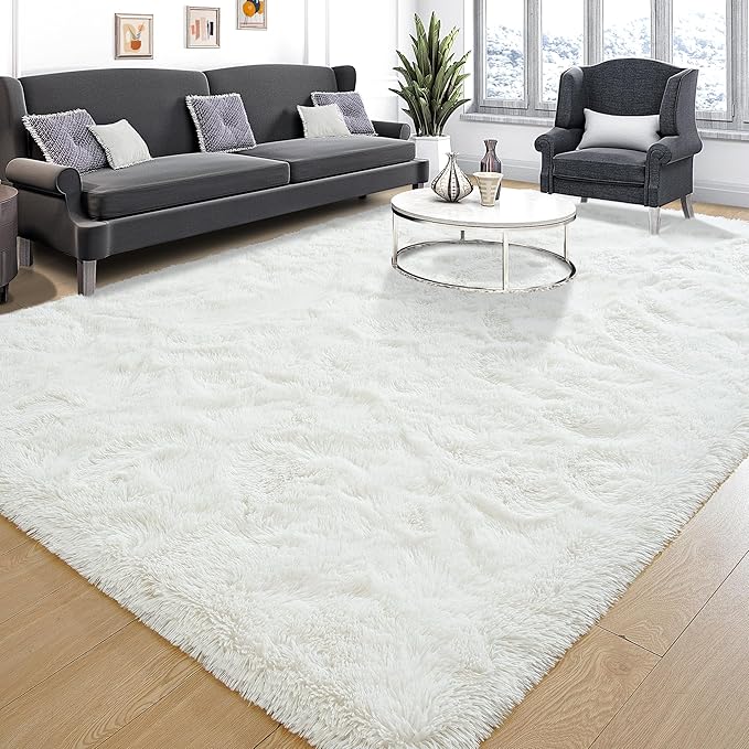 Tepook Super Soft Fluffy Rug for Bedroom, Modern Shaggy Fuzzy Kids Rugs for Living Room, Plush Indoor Nursery Home Decor Dorm Carpet with Non-Slip Bottom, Cream White, 4 X 6 Feet