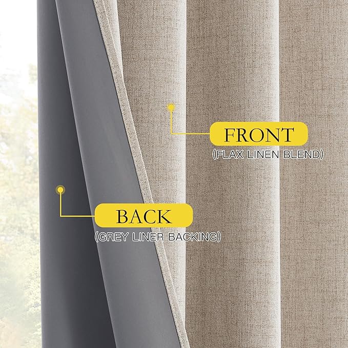NICETOWN Oatmeal Vintage Open Linen Weave Flax Thermal Curtains, 100% Blackout Curtains 84 inches Long for Dining Room, Soundproof Window Treatment Drapes for Hall Room, 52" Wide Per Panel, Set of 2