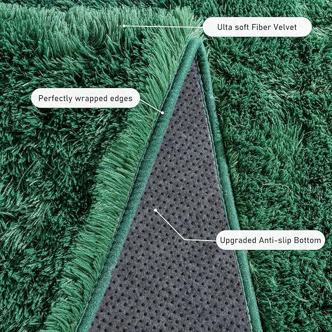 Small Area Rug, 2x3 Rug for Bedroom Shaggy Throw Rugs for Dorm Rug, Soft Shag Carpet for Kids Room, Plush Comfy Fluffy Bedside Rug for Home Decor Aesthetic, Blackish Green