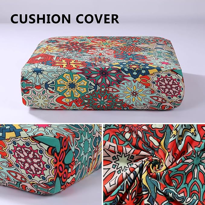 hyha Printed Couch Cushion Covers, Floral Sofa Covers Washable for Cushion Couch, Stretch Pattern Outdoor Cushion Covers for Patio Furniture with Elastic Bottom(Small, Diamond Mandala)