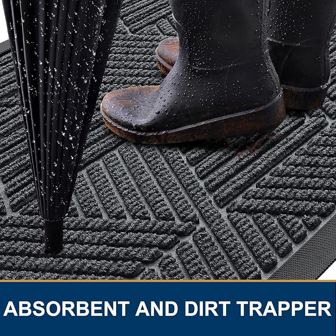 Smiry Front Door Mat Outside Entrance, Heavy Duty Sturdy Natural Rubber Doormat, Trap Dirt and Moisture, Easy Clean Low Profile Mats for Indoor Outdoor Entry, Irregular Triangle (47x32, Grey)