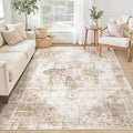 Area Rug 4x6 Washable Rug, Vintage Boho Medallion Rugs Non-Slip Soft Low Pile Distressed Rug Indoor Retro Carpet for Living Room Bedroom Dining Room Home Office (Brown, 4'x6')