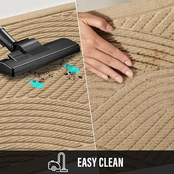 HIYARD Sturdy Front Door Mat, Absorbent Muddy Dirt Resist Welcome Door Mats Outdoor Indoor, Stain and Fade Resistant, Non-Slip Backing Entry Mat Low Profile Doormat for Entryway, 72×24, Beige