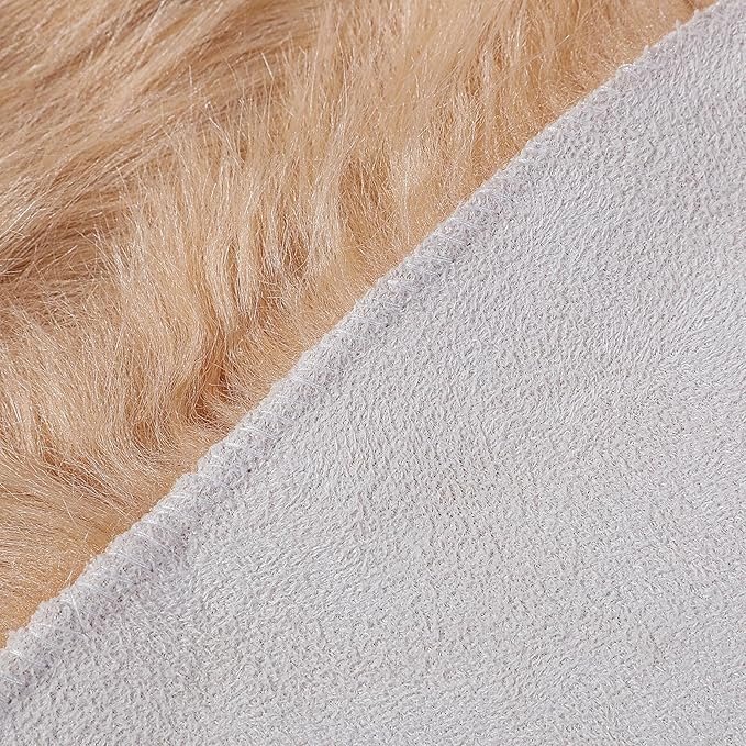 linmopm Faux Fur Rug Sheepskin Shag Fluffy Fuzzy Beige 2x3 ft Small Rugs for Bedroom Bedside Bed Floor Living Room Plush High-Density Cushion Carpet Super Sofa Cover