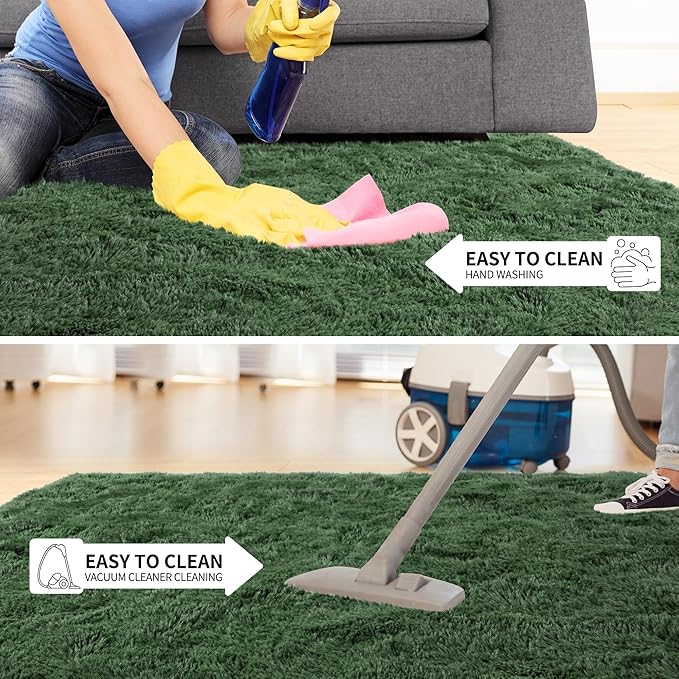 Tepook Area Rugs 9x12 for Living Room, Super Soft Fluffy Rugs for Bedroom, Modern Shaggy Rug Fuzzy Carpets for Kids, Plush Indoor Nursery Home Decor Rug with Non-Slip Bottom, Dark Green
