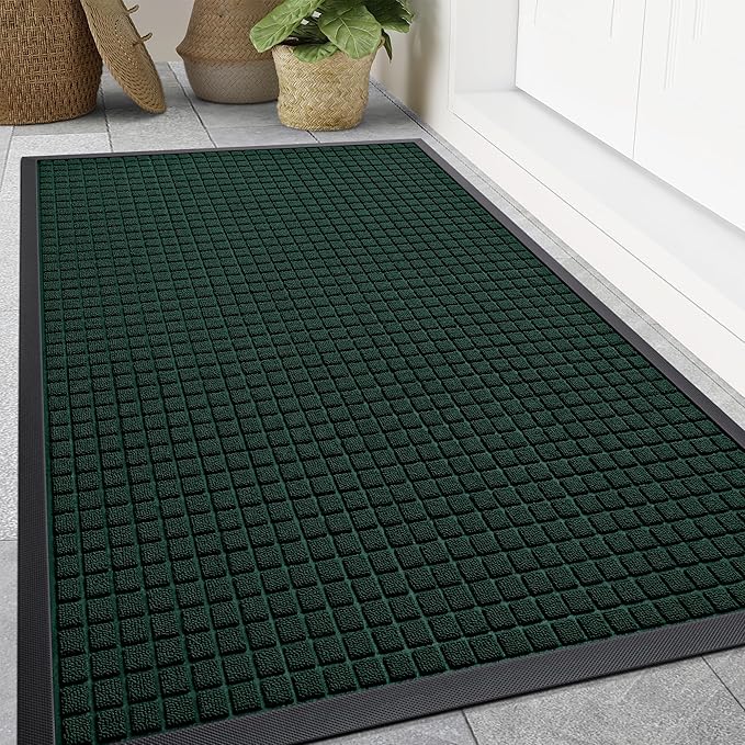 Smiry Front Door Mat Outside Entrance, Heavy Duty Natural Rubber Doormat, Non Slip, Trap Dirt and Moisture, Easy Clean, Low Profile Welcome Floor Mats for Indoor Outdoor Entry, 47x32 Inch, Black Green